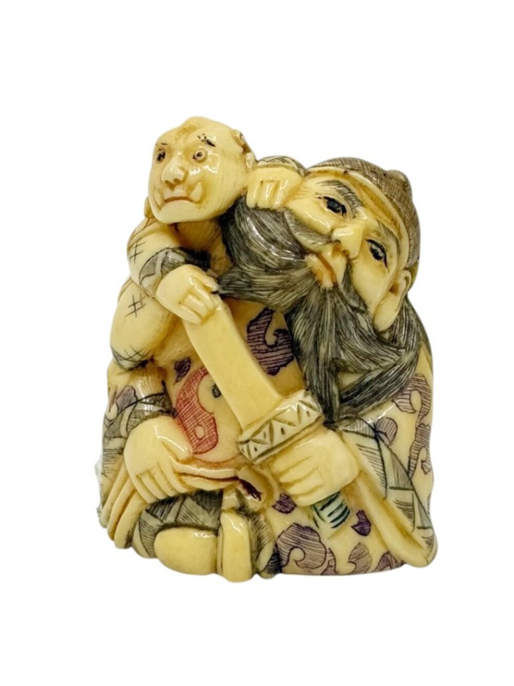 Meiji period carved ivory Shoki struggling with a demon netsuke - GM1233